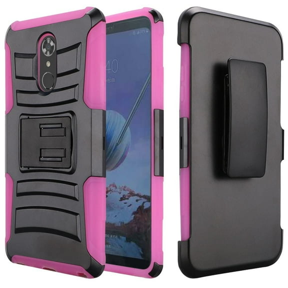 GSA Hybrid Kickstand With Holster Clip Case For LG Stylo 4 Hot Pink & Black