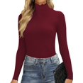 thumbnail image 1 of Xishao Body de manga larga para mujer, cuello alto falso, ribete de lechuga, camiseta con volantes, color burdeos Xishao ropa, 1 of 2