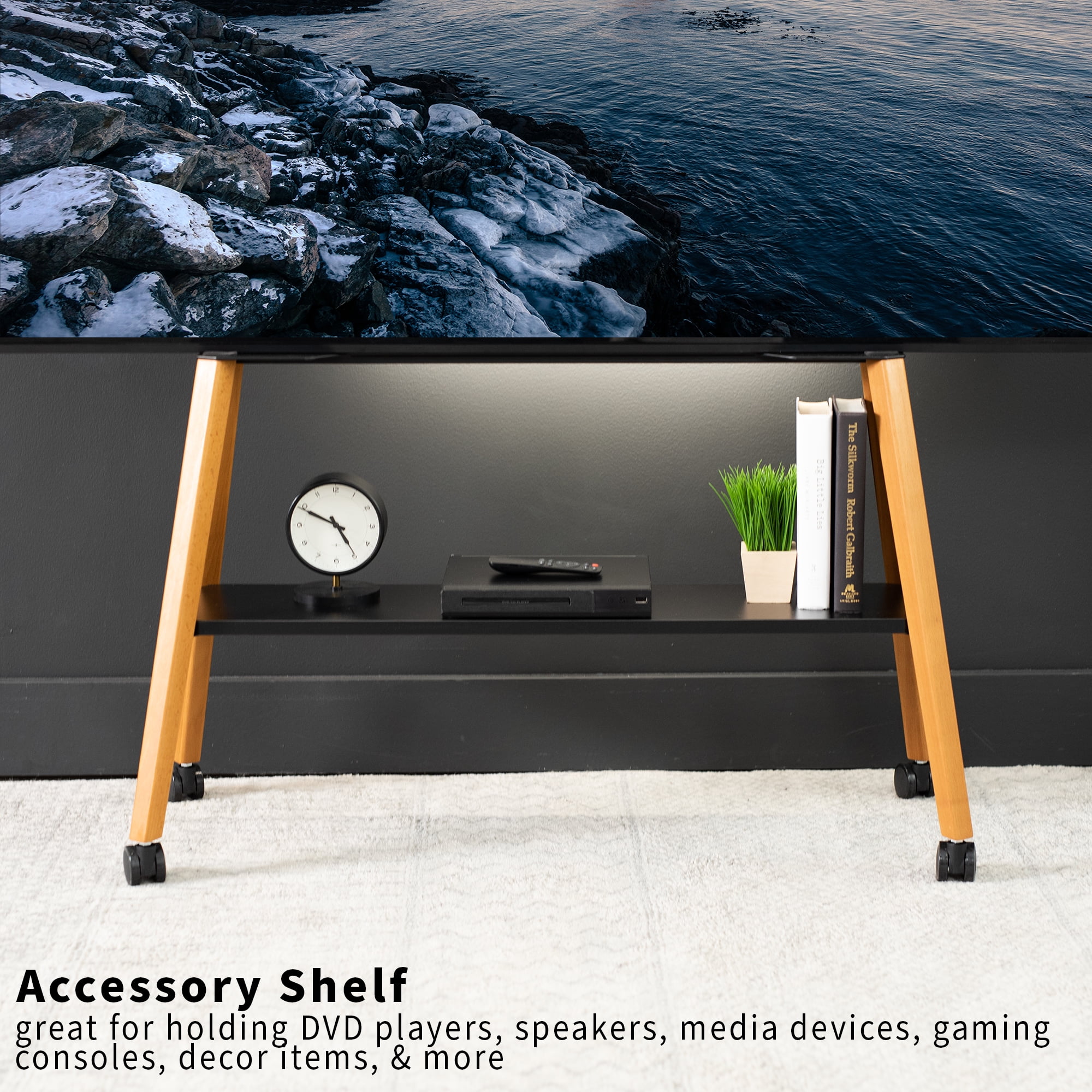 VIVO Rolling Easel Studio TV Floor Stand with Shelf, Fits 49" to 75" Screens