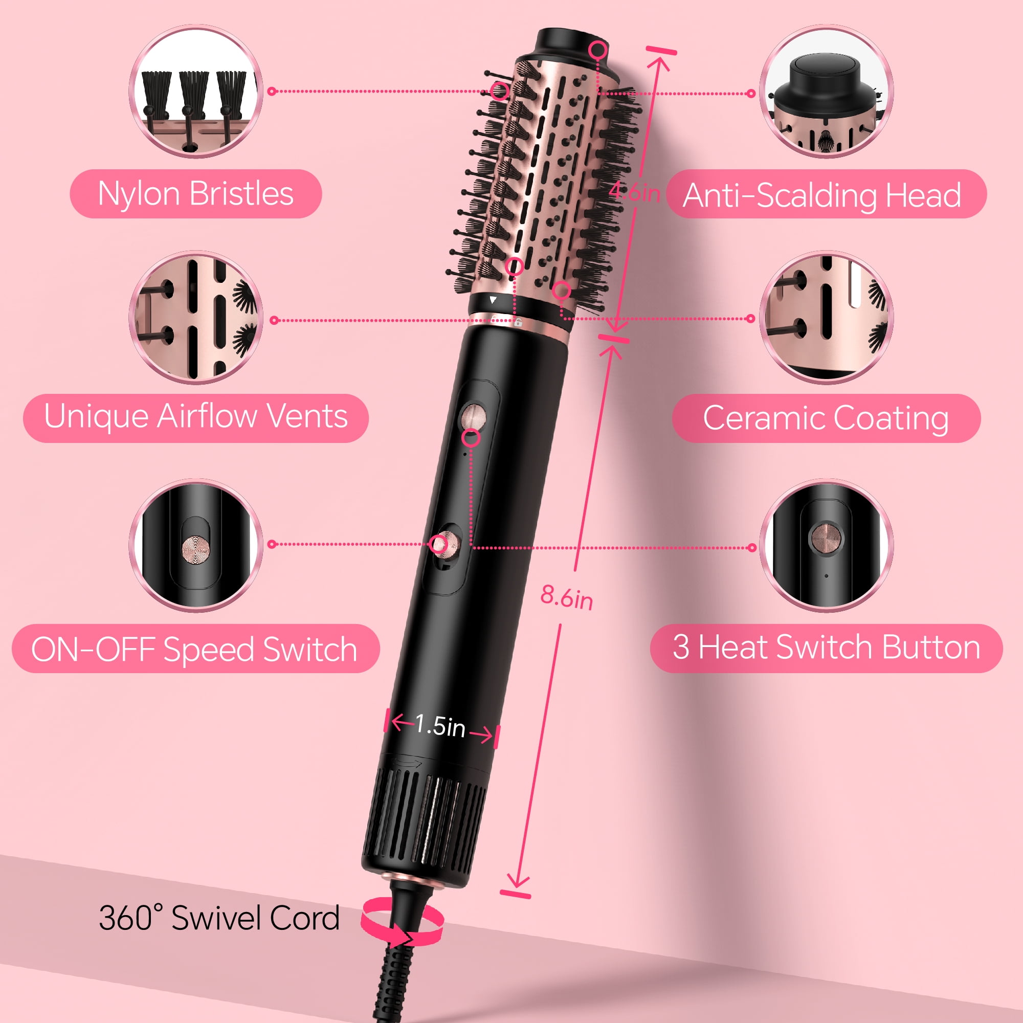 NICEBAY Hot Air Brush, Hair Dryer Brush High Speed Motor, Blow Dryer 1300W, Plastic