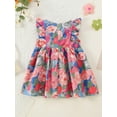 thumbnail image 3 of Infant Baby Girls Summer Dress, Fly Sleeve Round Neck Oil Painting Floral Princess Dress, 3 of 9