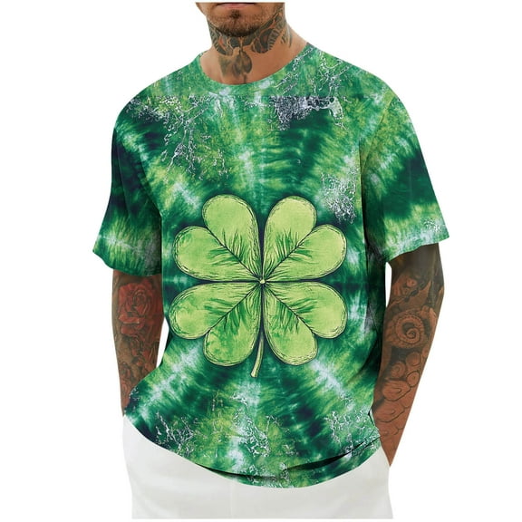 biudgviw Tie Dye T-Shirts for Men St Patrick's Day Print Short Sleeve Shirts Workout Athletic Casual Crewneck Loose Fit Fashion Top