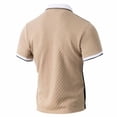 thumbnail image 4 of Men's Short Sleeve T Shirt Lapel Button Down Color Block Pullover Tops Casual Loose Stylish Jacquard Tees (XXL, Khaki), 4 of 8