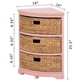 thumbnail image 5 of Hampton Meadows 3 Tier X-Side Corner Table Storage Cabinet with 3 Natural Water Hyacinth Wicker Baskets for Living Room, Pink, 5 of 7