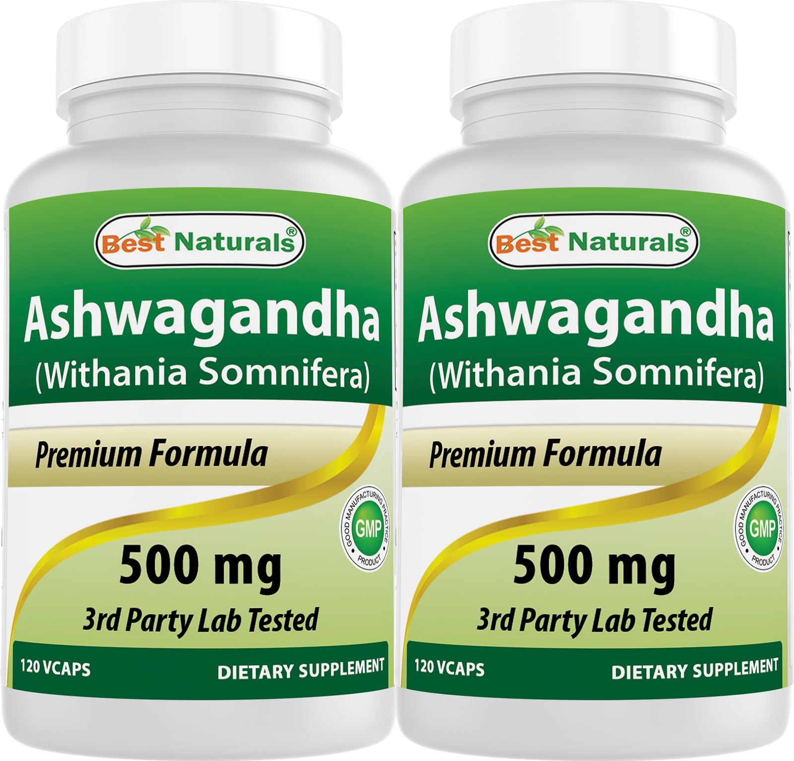 2 Pack Best Naturals Ashwagandha 500 mg 120 Vegetarian Capsules