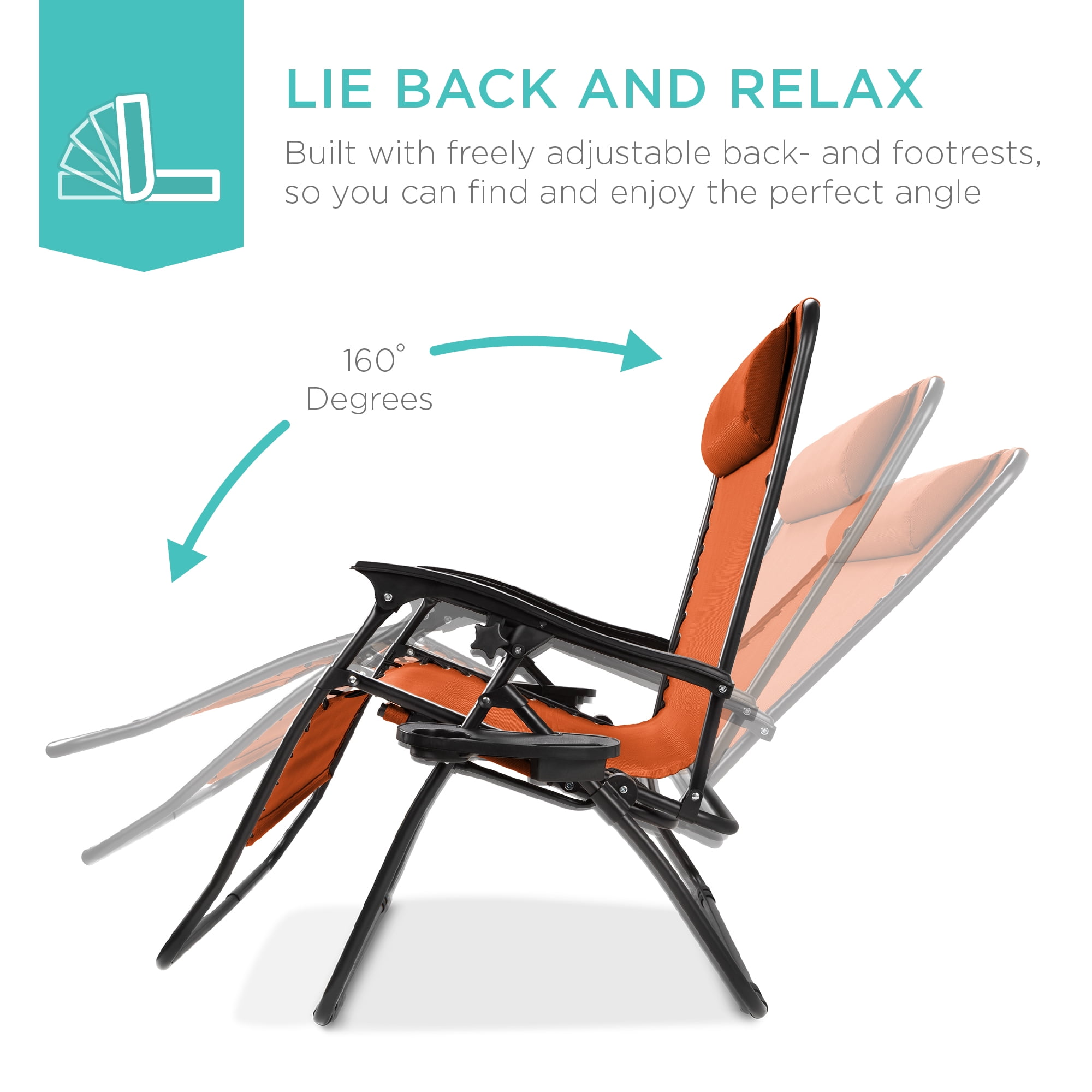 Best Choice Products 2-Person Double Wide Outdoor Folding Zero Gravity Chair Patio Lounger w/ Cup Holders -Orange