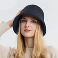 thumbnail image 3 of Womens Knit Buckle Hat Braided Floppy Winter Warm Fisherman Foldable Sun Bowler Hat Navy, 3 of 5