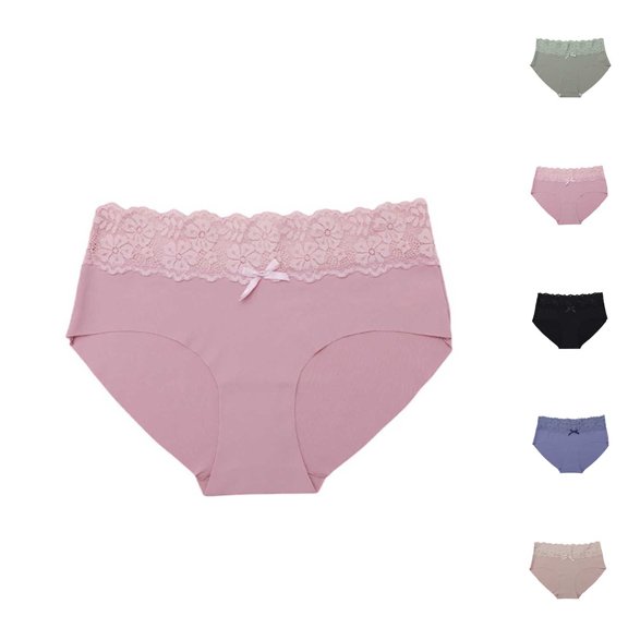 Bovxnpu Women's Plus Size Panties, Women's Breathable Lace Brief Underwear, Women's Lace Abdomen Mid-Waisted Waist And Hip Lift Comfortable Breathable Underwear Briefs Underwear