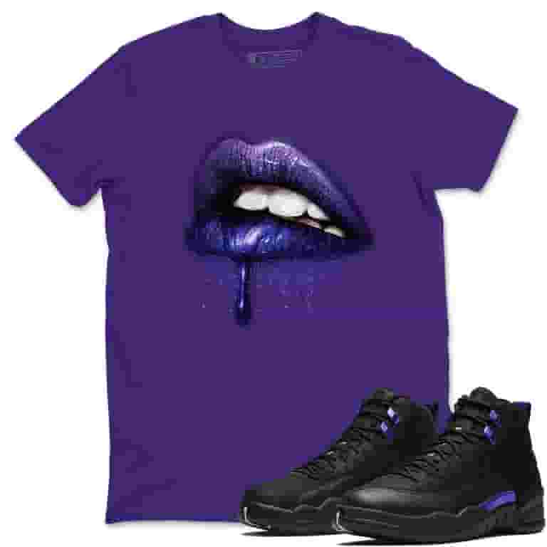 Dripping Lips T Shirt Jordan 12 Dark Concord Sneakers Matching