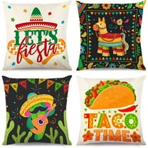 Mexican Fiesta Throw Pillow Covers,Cinco De Mayo Decorations Linen Throw Pillow Covers,Taco Time Catus Mexican Party Supplies Outdoor Couch Cushion Case 18" x 18" Set of 4