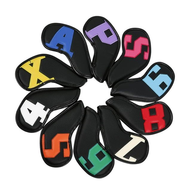 10 fundas de cuero sintético para cabezas de hierro de palos de golf, ligeras y aptas para todas las marcas. Negro