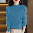 thumbnail image 2 of Ogiraw Womens Tops Sweaters for Women Pullover Sweaters for Women Women's Semi Turtleneck Sweater Long Sleeve Solid Color Pullover with A Base Shirt Autumn and Winter Warm Loose Sweater Light Blue, 2 of 5