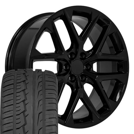 OE Wheels CV62 24 Inch Rims and Tires Fit Silverado 1500 Style 6x139.7 24x10 Gloss Black - Hollander 14078 - iMove GEN 2 295/35-24 (Set of 4)