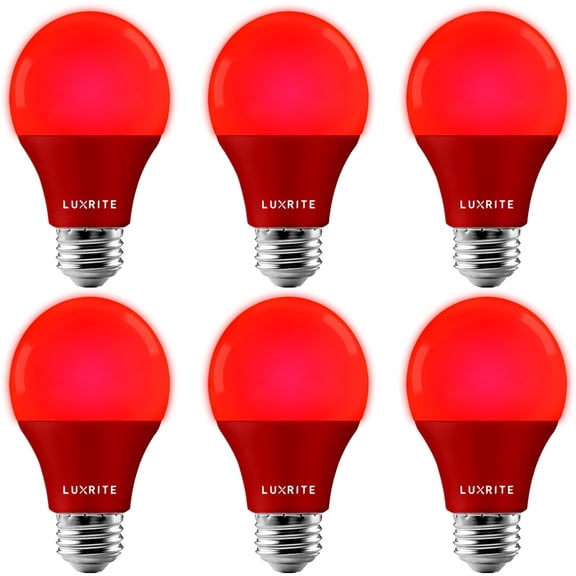 Luxrite A19 LED Red Light Bulbs, 60W Equivalent, UL Listed, E26 Base, Indoor Outdoor, Event, Home Lighting 6 Pack