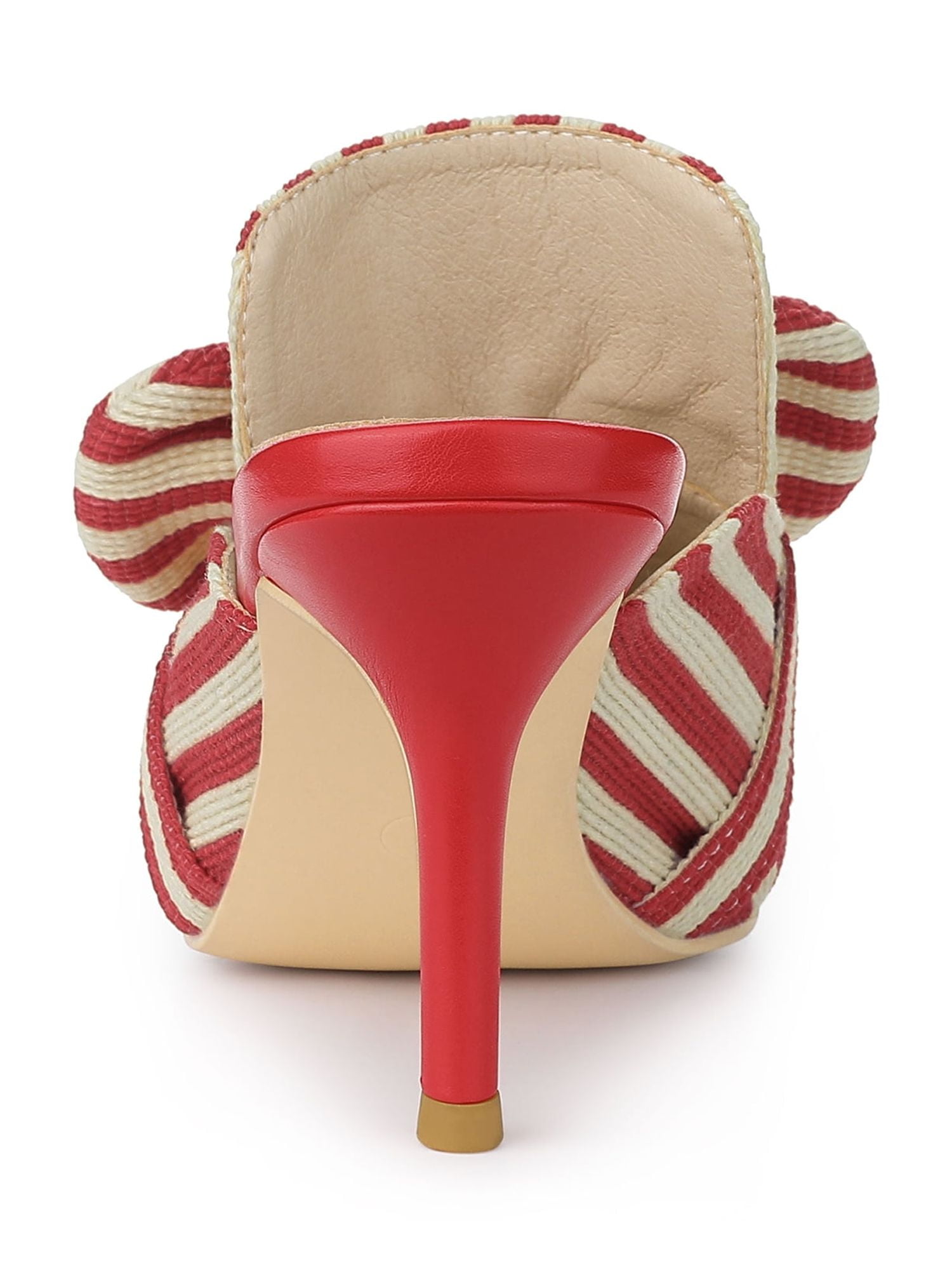 DARING DIVA Women's Stripe Bow Slip on Stiletto Heel Slides Mules Red 9