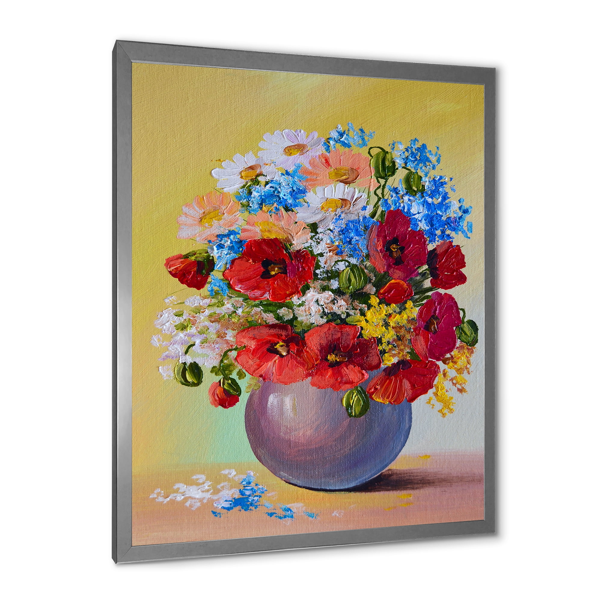 Designart 'Still Life A Bouquet Of Blue and Red Flowers' Traditional Framed Art Print