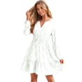 thumbnail image 2 of Women'S Casual Long Sleeve Babydoll Flowy Dress V Neck Swing Party Mini Dress White L, 2 of 9
