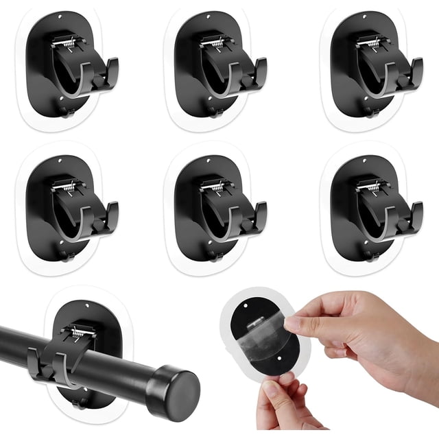 piezas de soportes de barra de cortina sin taladro, soportes de barra de cortina autoadhesivos, ganchos de barra de cortina ajustables sin clavos, soportes de barra de cortina amigables para