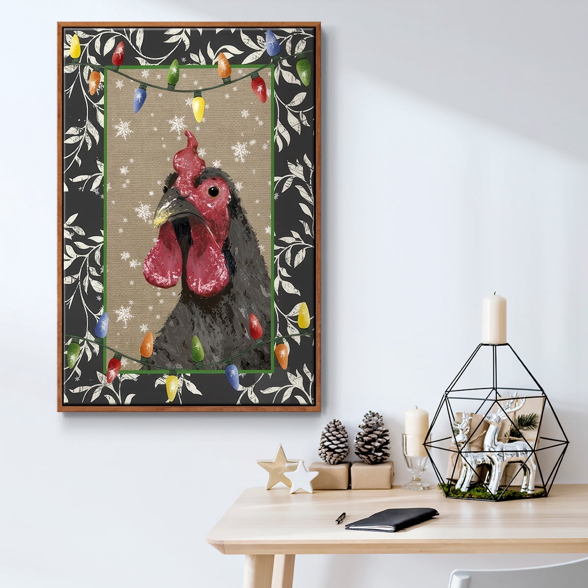 County Christmas Farm IV - Framed Gallery Wrapped Holiday Canvas - 17 x 25 - Rosewood Frame