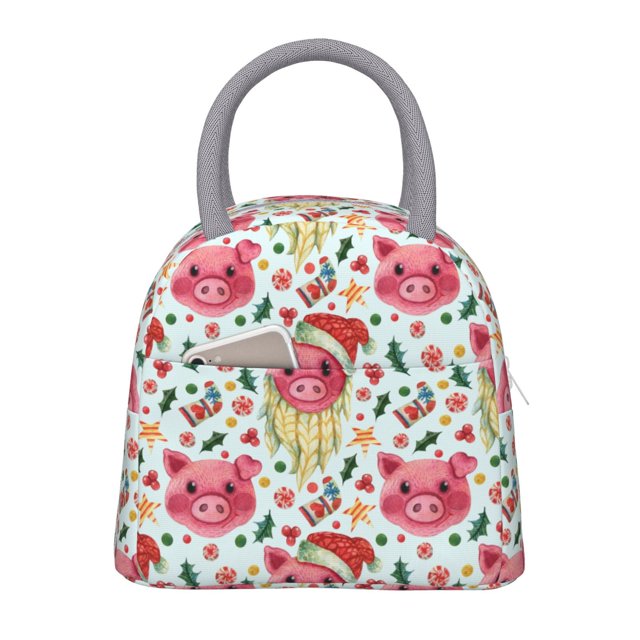 Disketp Christmas Cute Pigs Bolsa Térmica para Almuerzo, Lonchera con Abertura Amplia y Gran Capacidad, Organizador Reutilizable para Mujeres, Hombres y Adultos