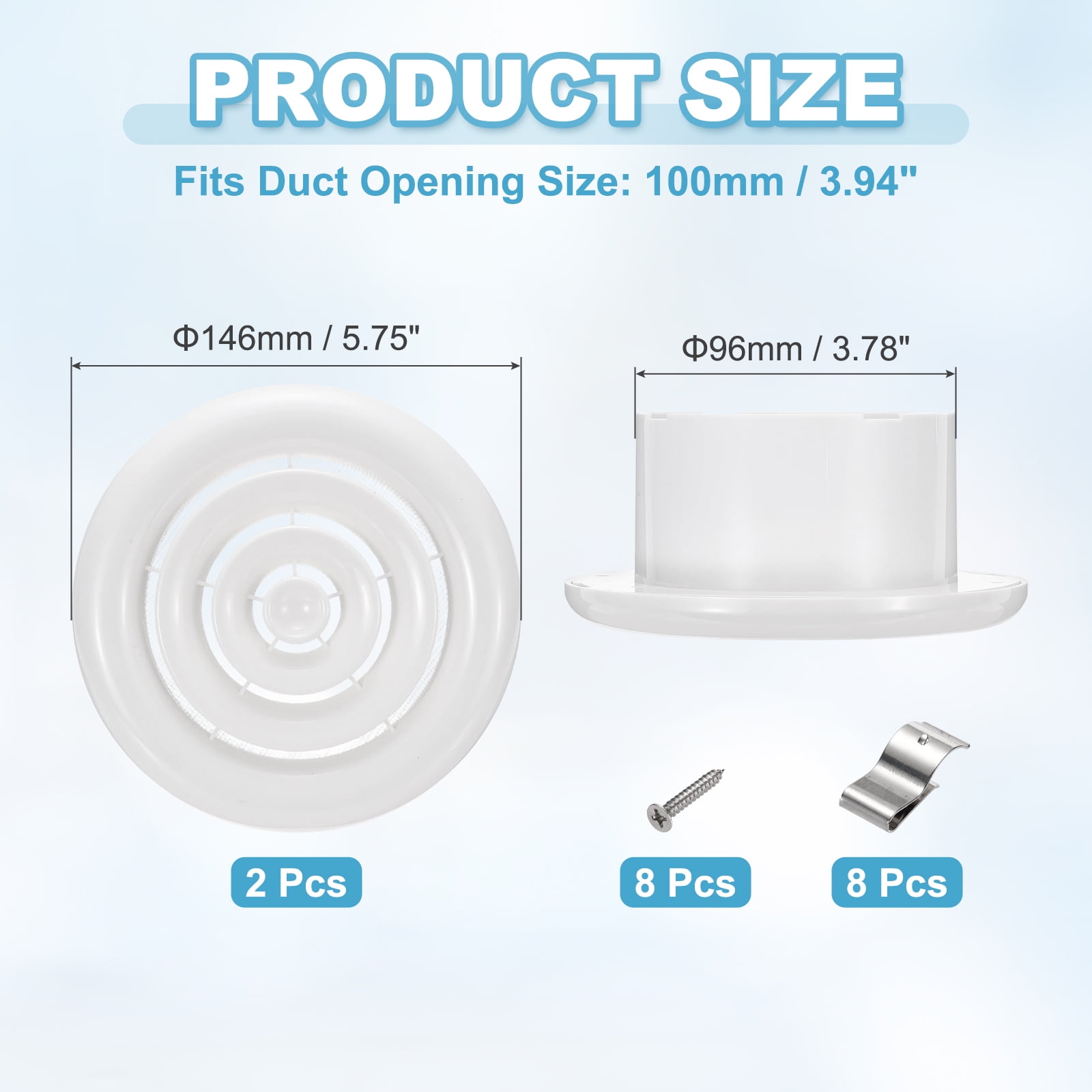 Uxcell 4 Inch Round Air Vent Cover, 2pcs ABS Louver Air Diffuser Vent Covers, White