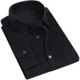 thumbnail image 3 of Camisa de manga larga para hombre Camisa con botones y cuello vuelto de color puro a la moda con bolsillo para citas, 3 of 5