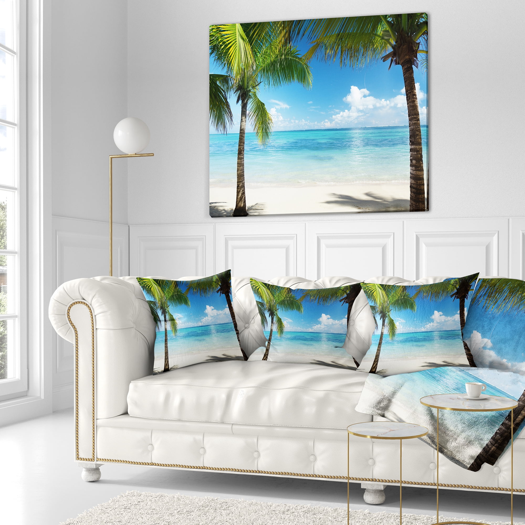 Designart Palm Trees and Sea - Landscape Photography Throw Pillow - 18x18