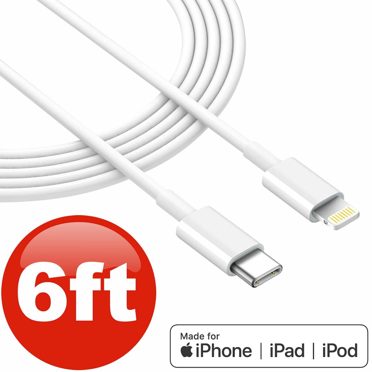 6 ft. MFi PD Fast Charge USB-C to Lightning Cable - White