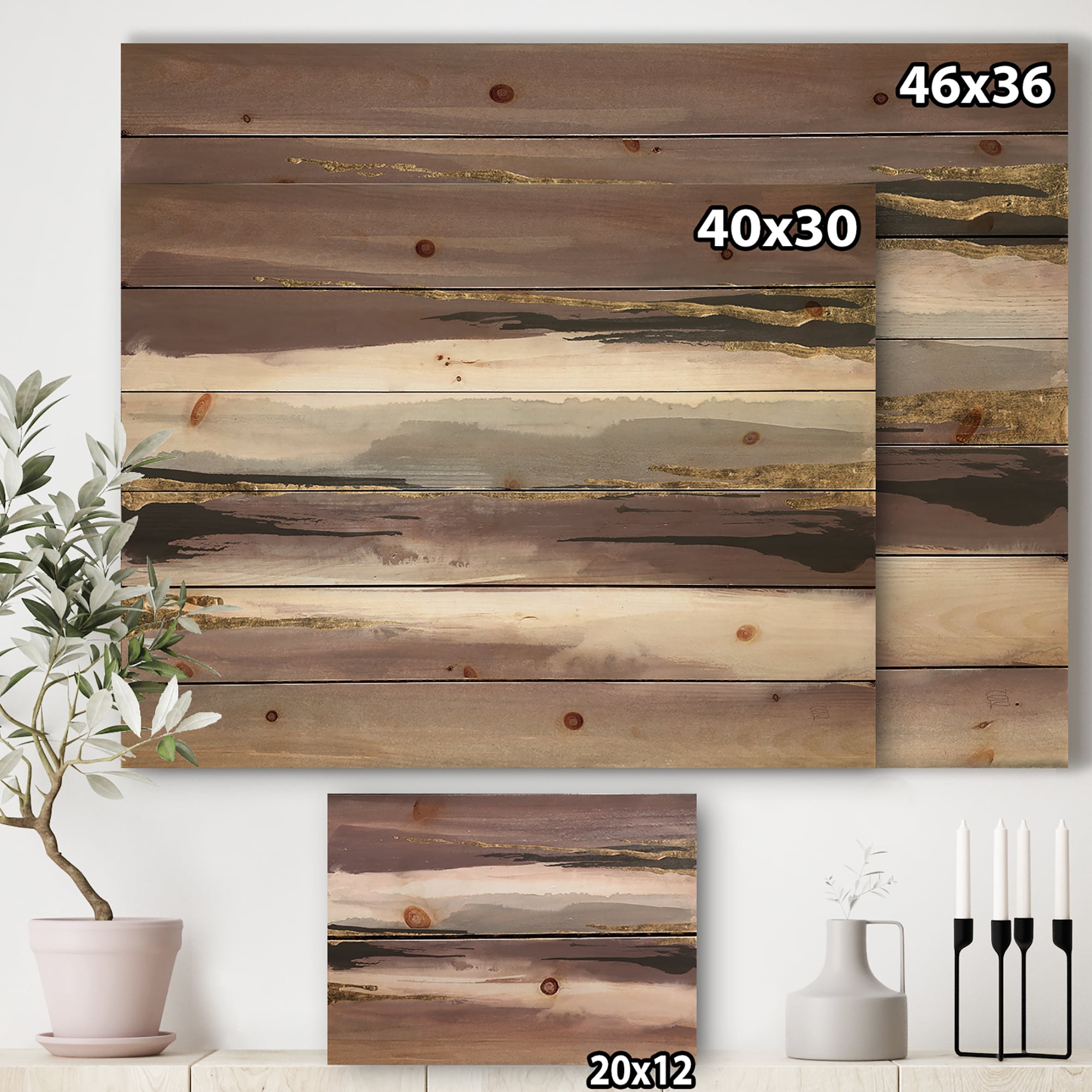 Designart 'Fractal Purple Glam Storm I' Glam & Shabby Chic Print on Natural Pine Wood