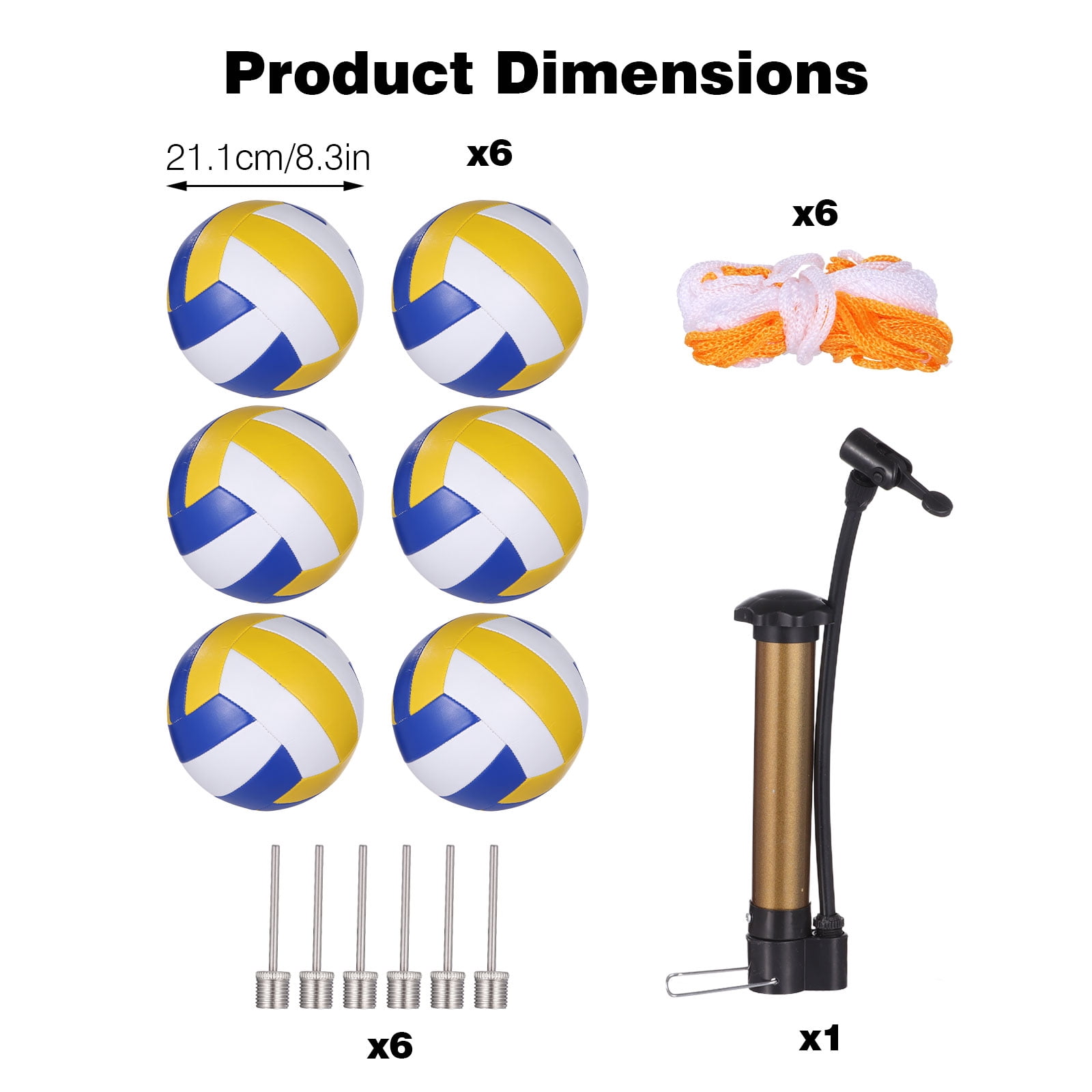 6 Pcs Official Size 5 Volleyballs Set with Pump, Needles, and Net Bags, Long-Term PVC Volleyballs for Indoor and Outdoor Training for Junior Players, Adults