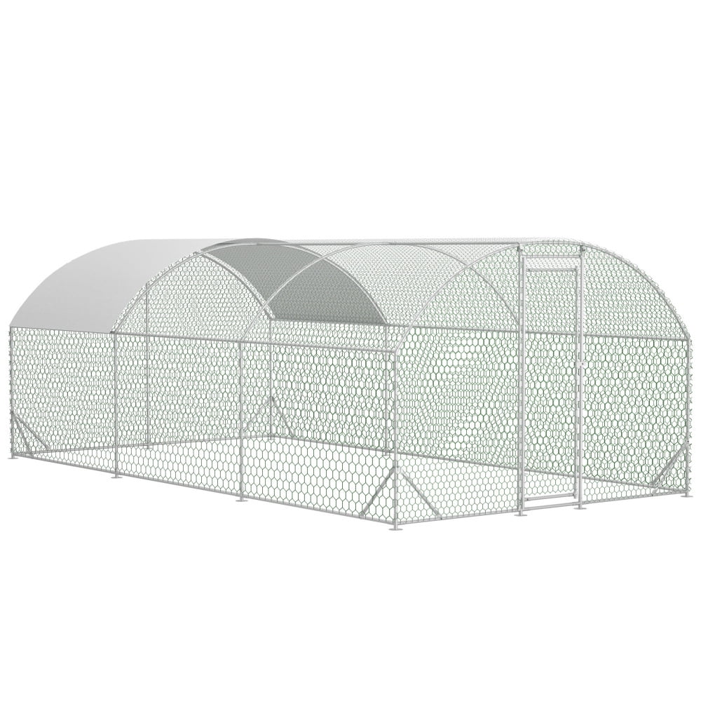Large Metal Chicken Coop Walk-in Poultry Cage with Water-Resident and Anti-UV Cover Duck Rabbit Cat House Outdoor Chicken Run Pen with Round Roof Nesting Box and Run