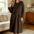 thumbnail image 4 of Mifsaly Womens Long Fleece Nightgown Plush Sleep Dress Long Sleeve Crewneck Warm Bathrobes with Pockets Coffee,M, 4 of 7
