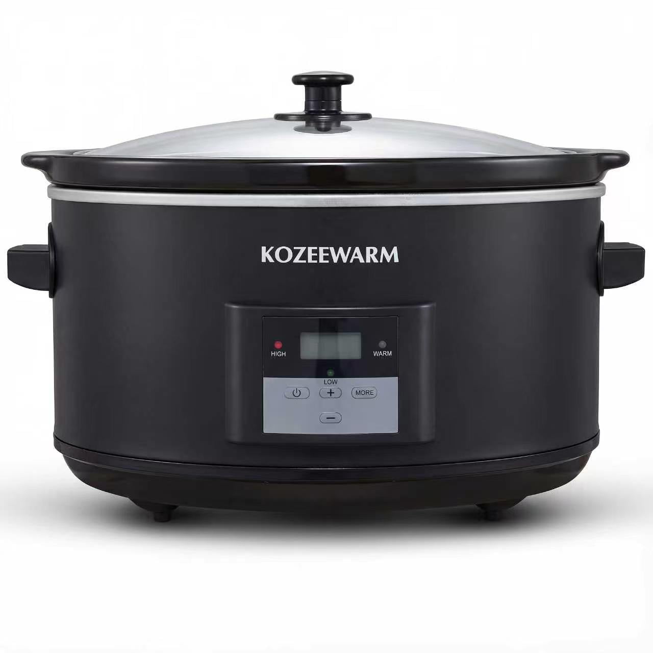 Slow Cooker, 8.5 Qt Programmable Electric Slow Cooker with Timer, Stainless Steel and Non-Toxic Removable Ceramic Pot, Dishwasher Safe, Large Capacity for 10+ Family & Party Meals-Black