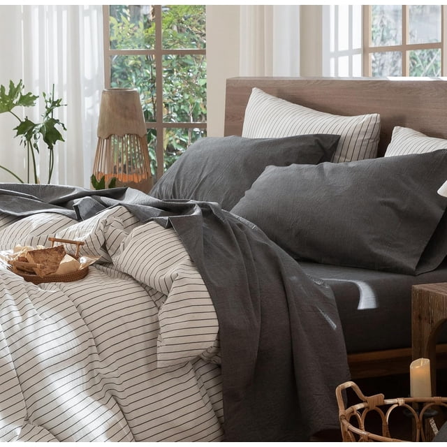 Bedding Sheet Set Washed Cotton Linen Like Textu Breathable Durable Soft Comfy (Dark Orange Queen)