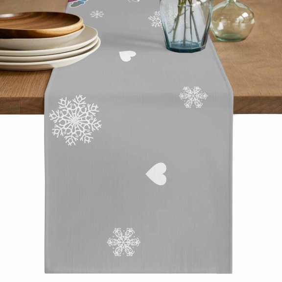 Christmas Grey Table Runner 72 Inches, Cute Gnomes Xmas Winter Snowflakes Bed Runner Dresser Scarves Tabletop for Indoor Outdoor Parties/Ceremony/Banquet, 13" x 72"