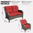 thumbnail image 4 of Meetleisure 3 Piece Wicker Patio Furniture Set, Rattan Chairs with Loveseat Sofa, High Back, Deep Seating, Wide Armrest, Thick Cushions for Deck Porch, Red, 4 of 9