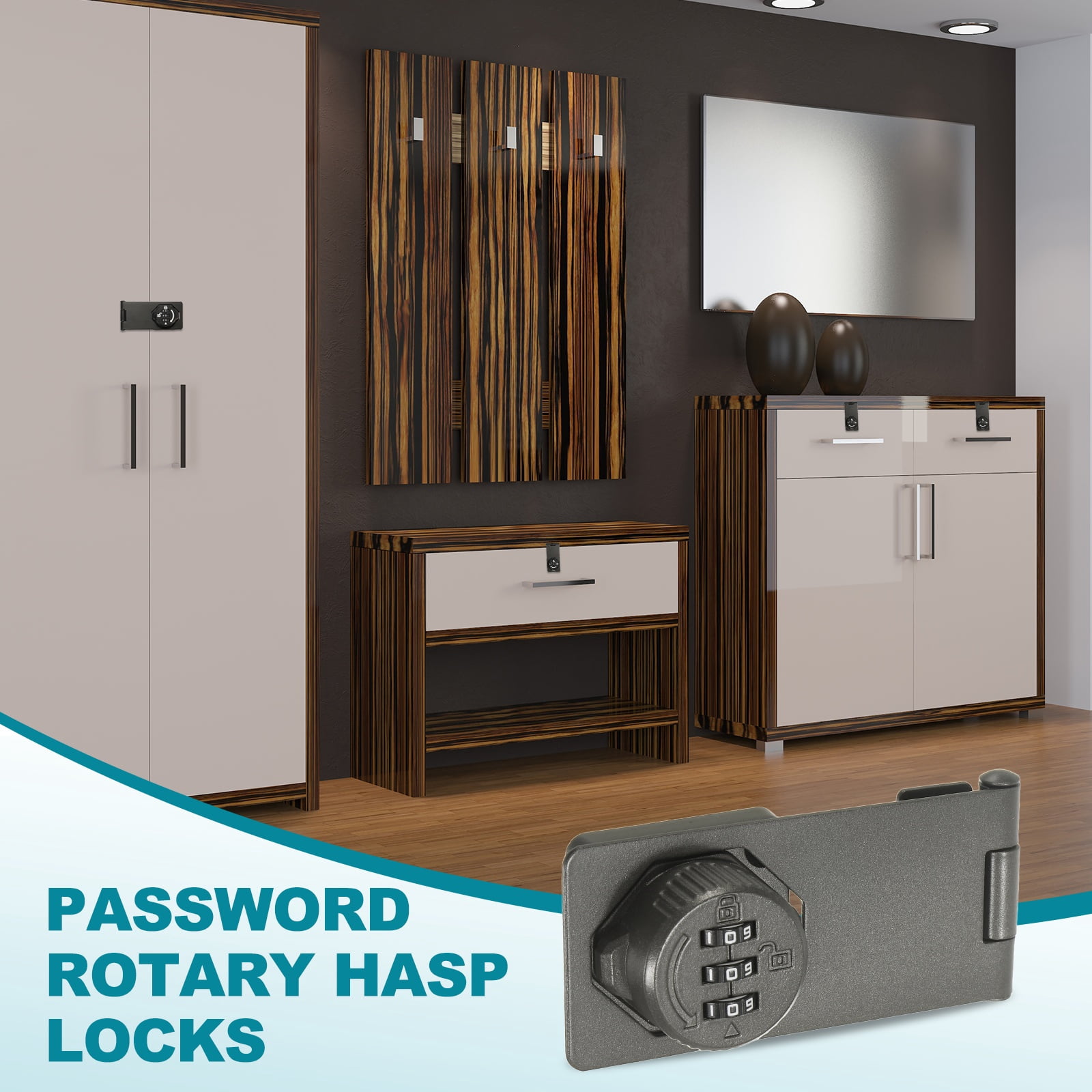 Uxcell Password Rotary Hasp Lock (4", Gray) (2 Pcs), Keyless 3-Digit Cabinet Locks with Combination Security Slide Latch, Suit For- Door/Closet/Barn/Bathroom/Outdoor/Garden