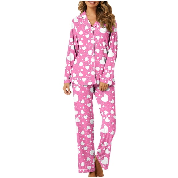 YUEHUA Satin Silk Pajamas for Women Valentine's Day Pajama Set With Long Sleeve Button-Down Satin Pajamas Sleepwear XS-3XL