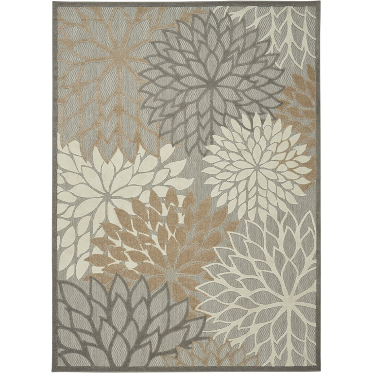 7' X 10' Natural Floral Indoor Outdoor Area Rug 7' X 10' Natural Floral Indoor Outdoor Area Rug