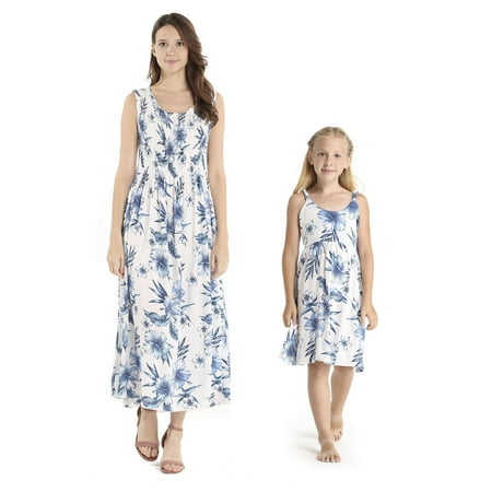 

Mother & Daughter Matching Hawaii Luau Maxi Dress Girl Elastic Strap in Day Dream Bloom