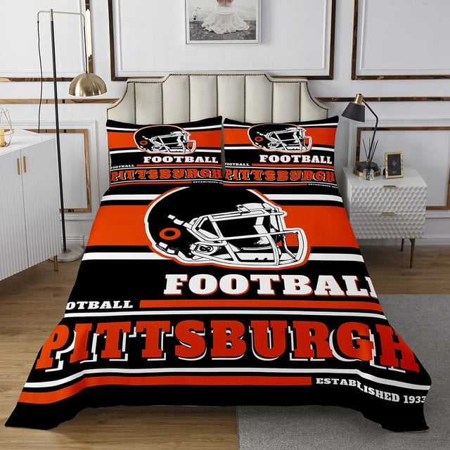 Erosebridal Ensembles de Courtepointe de Sport pour Enfants pour Lit Simple, Léger, Noir Rouge 2 Pcs, Pittsburgh