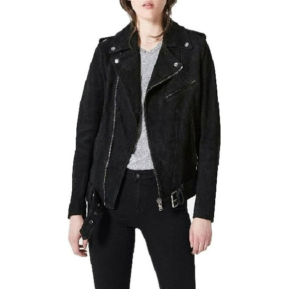 Women's Genuine Sheepskin Suede Leather Jacket Design Biker Coat Black Colour W092