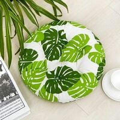 4 Uds. Cojín redondo de invierno de hoja de laurel verde de 40cm de grosor para silla, patrón de flores y plantas