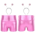 thumbnail image 6 of Aislor Girls Shiny Metallic Alien Shorts with Hair Hoop Kids Festival Party High Waist Dance Bottoms Pink 14, 6 of 7