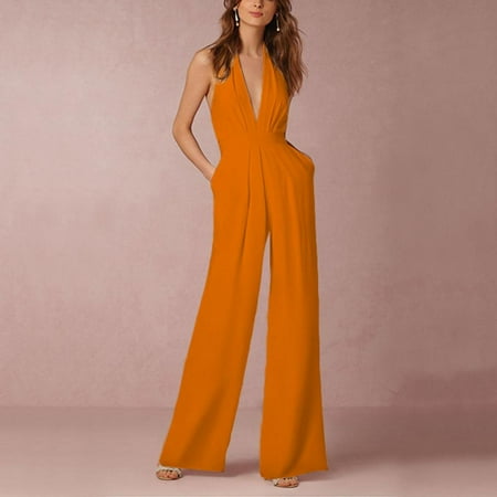 

Homadles Jumpsuits for Women Casual- Overalls Solid Sleeveless Stretchy Loose Fit Fashion Rompers for Women Summer Orange S