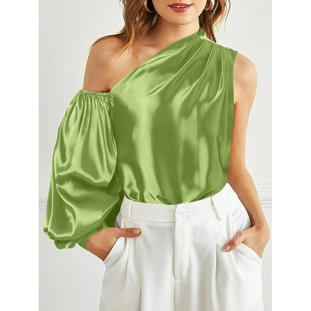 mulighed cirkulære lette Celmia Women Asymmetrical Off One-Shoulder Lantern Sleeve Top Shirt -  Walmart.com