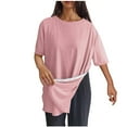 thumbnail image 1 of Timegard Hauts pour Femmes Col Rond Manches Courtes Bouton Latéral Couleur Unie Blouse Décontractée Confortable, 1 of 8