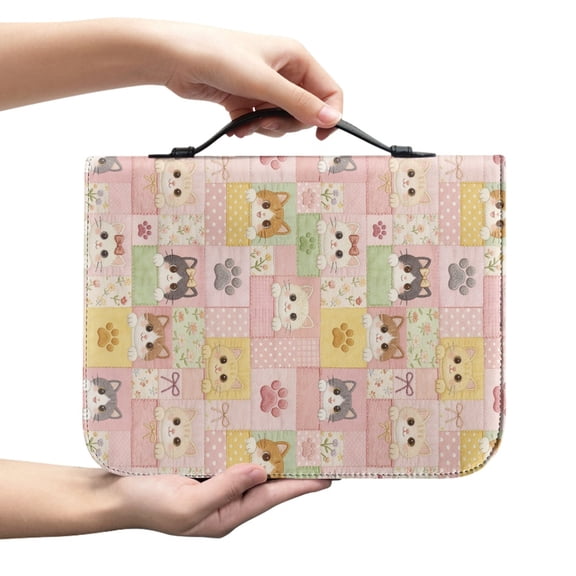 Chririnla Bible Cover Bible Covers for Women Men Portable Bible Carrying Case With Zipper And Pockets Personalize Bible Tote Bags Pink Cat Patchwork