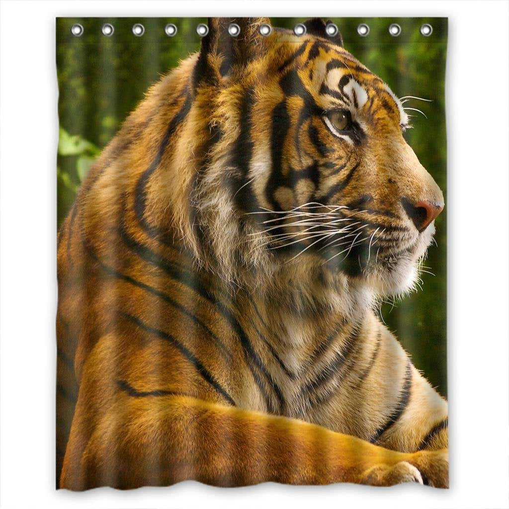 72x72'' Bathroom Waterpr4of Mildew Shower Curtain Tiger Lying Down In Field 