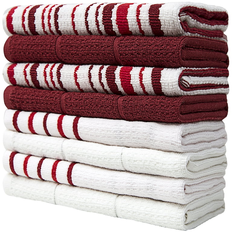 Kitchen Towels Cotton Set of 4 18x28 Red Striped 